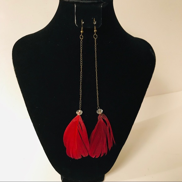 Vintage Jewelry - Drama Queen Red Feather Long Vintage Earrings